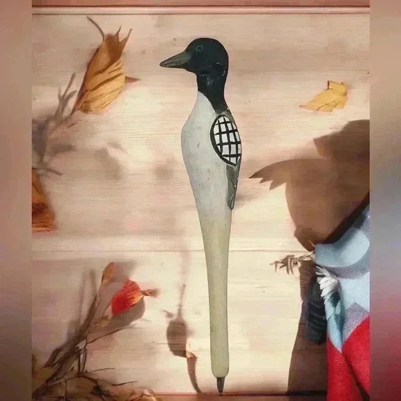 4 Hand Carved Wooden Animal Pens 1 Bear Hugging Log Holder 5 Pc Rustic Cabin - Picture 4 of 16